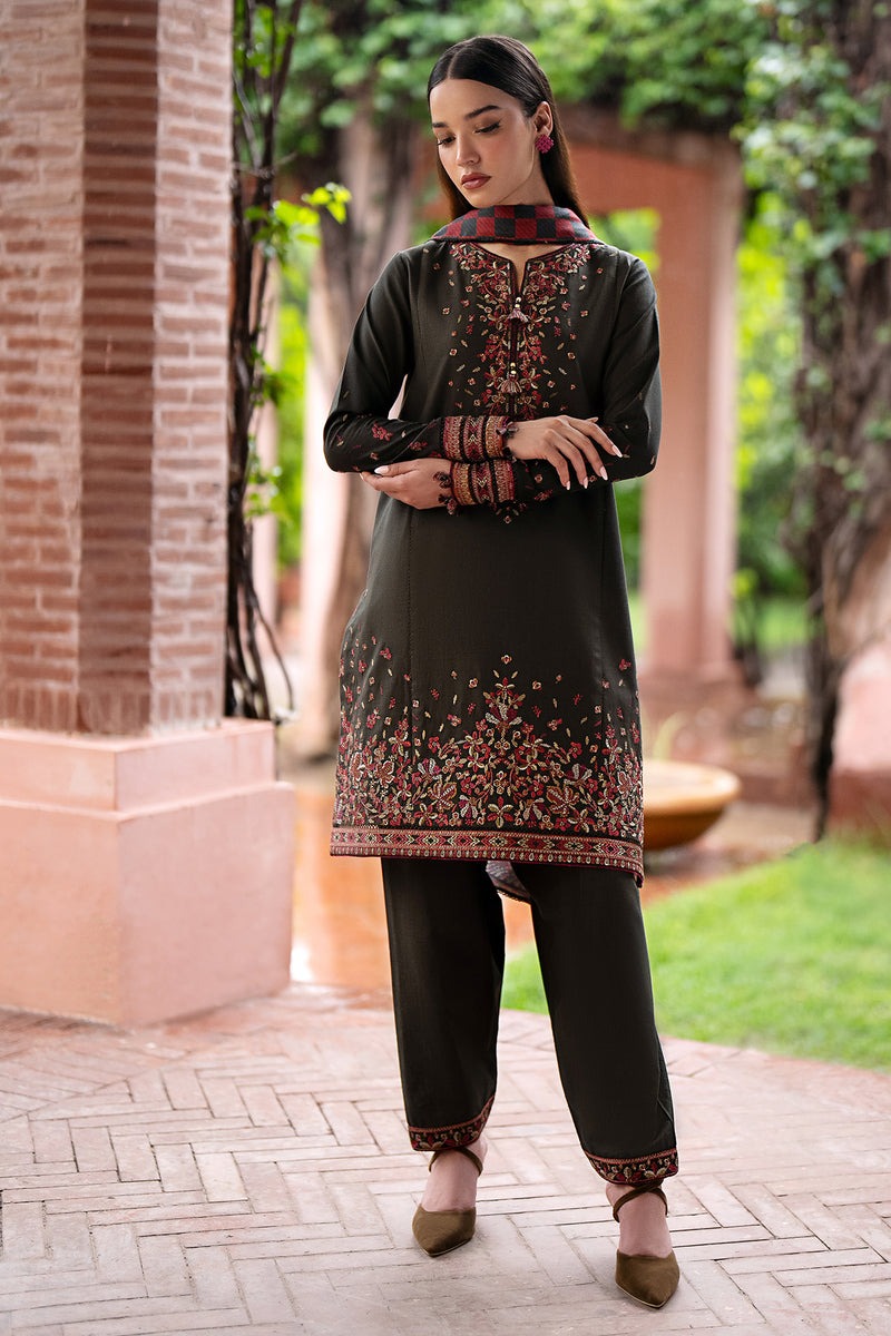 Unstitched Winter Embroidered Dhanak Suit with Printed Shawll 3PC