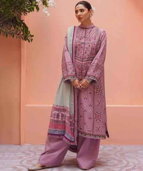 Unstitched Summer Embroidered Lawn Dress With Printed Silk Dupatta 3PC WC745