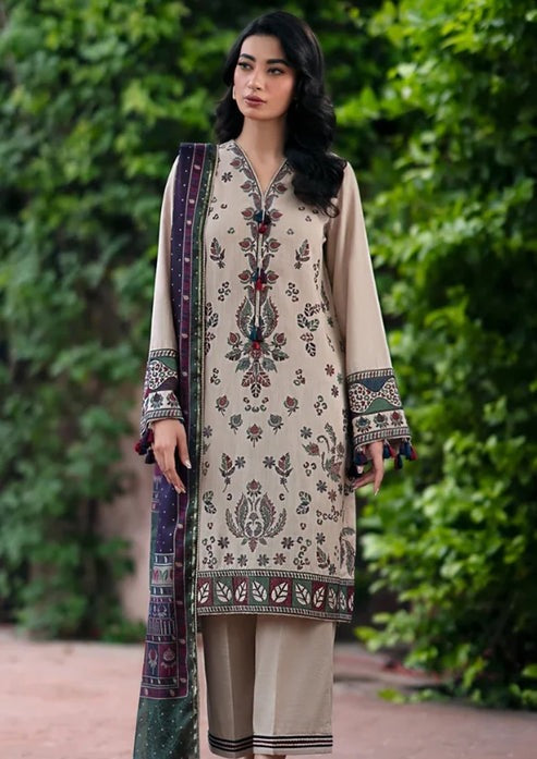 Unstitched Winter Embroidered Dhanak Dress with Printed Shawll 3PC